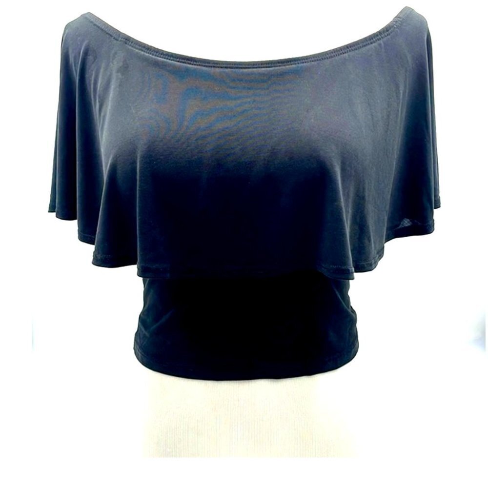 Sadie & Sage Black Off the Shoulder Sleeveless Drape Crop Top SZ XS